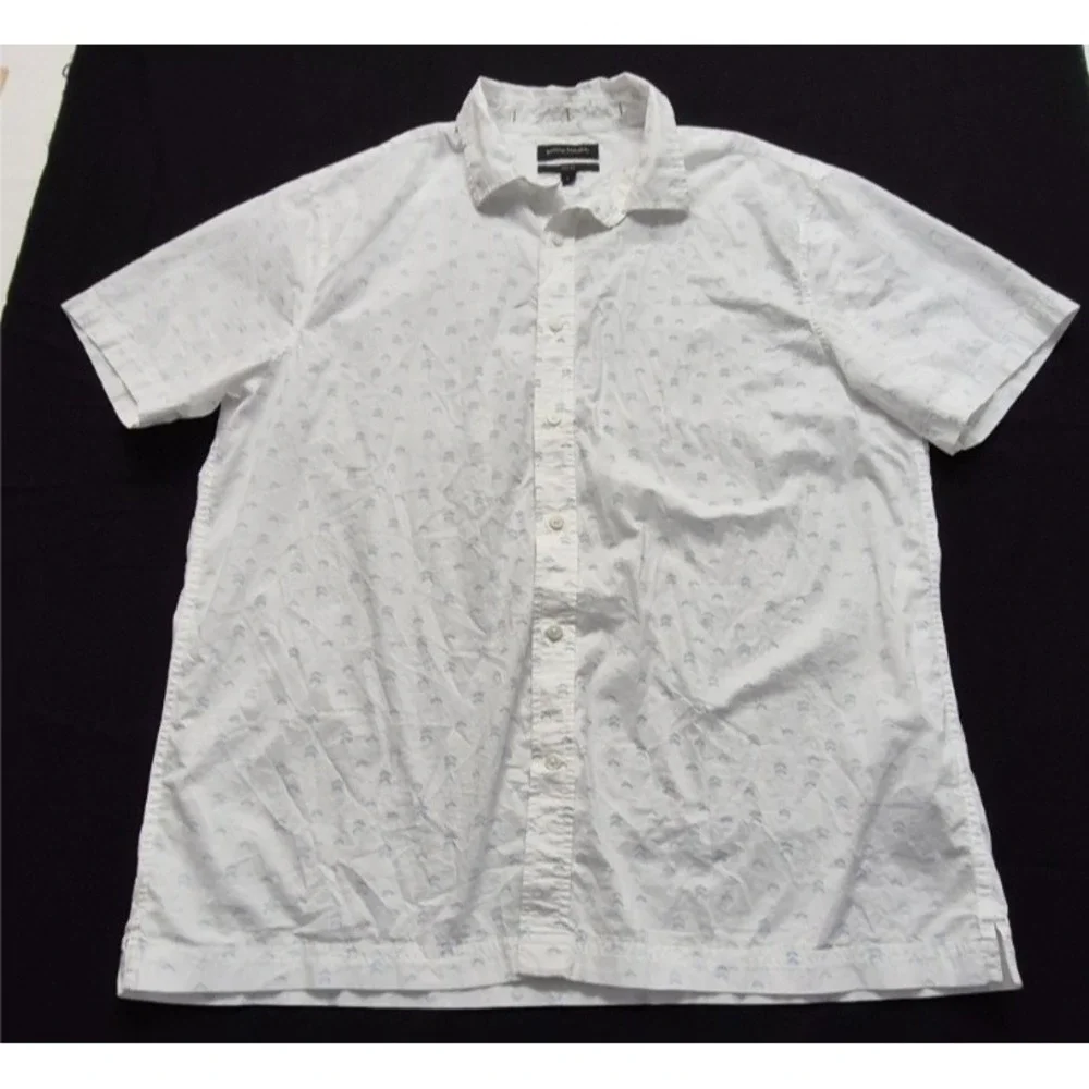 Banana Republic men's white short sleeve‎ button up blue print slim fit LG